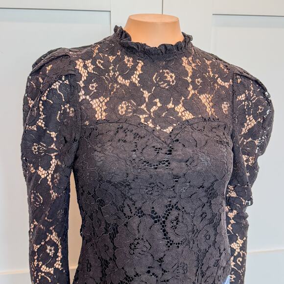 NWT- Skylar High Neck Black Lace Knit Gothic Blouse, Side Zipper, Women’s Small - Picture 2 of 10